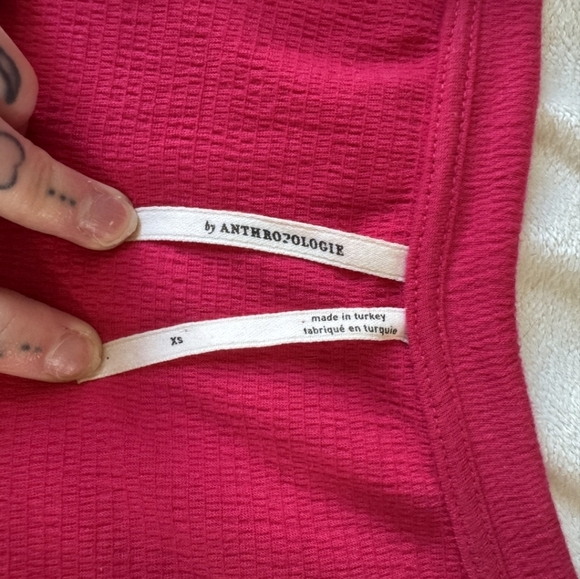 Anthropologie Pink Long Sleeve Boxy V-Neck Knit Top - Picture 5 of 7